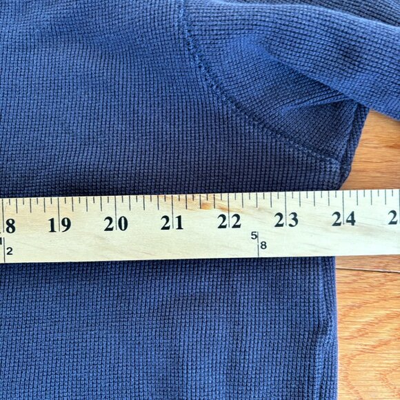 VTG‎ Eddie Bauer Waffle Knit Shirt Mens M Thermal Crew Neck Zip Pocket Blue - Picture 6 of 7